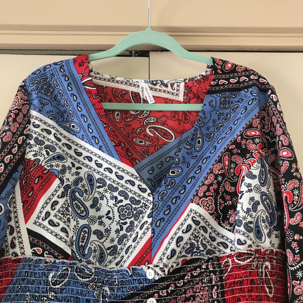 Paisley Patchwork Boho Peasant Cropped Blouse Plu… - image 2